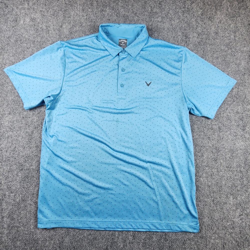 Callaway Opti-Dri Mens Large Blue Chevron Print Short Sleeve Golf Polo Shirt